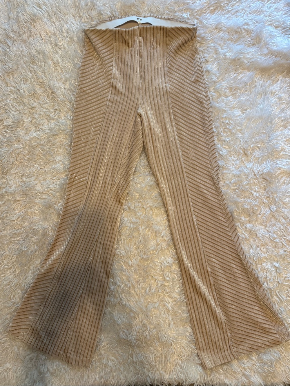 Free People Velvet Ribbed Flare Knit Pants - Beige Large